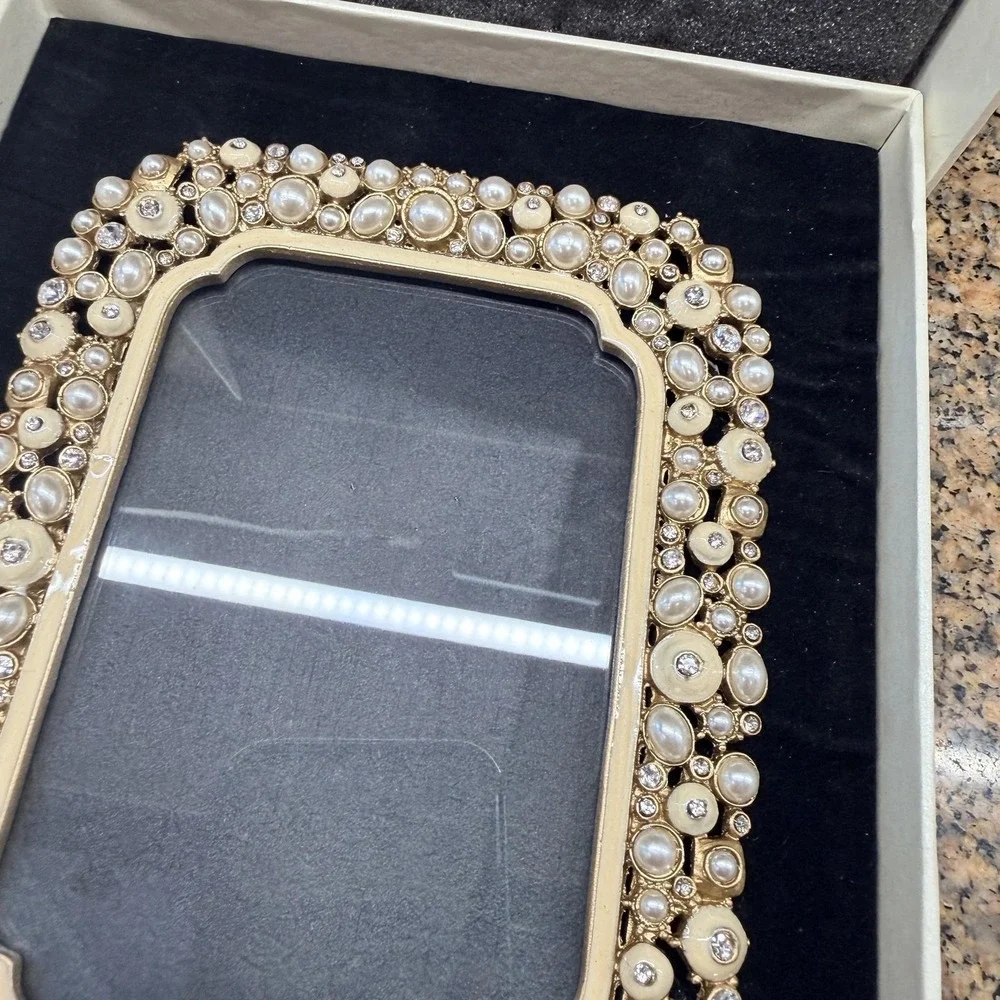 Two's Company Margrit Gold Pearl AustrianCrystal Photo Frame 3.5x5 Wedding Decor